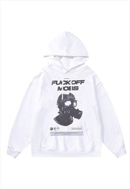 Punk hoodie gas mask pullover premium raver jumper in white