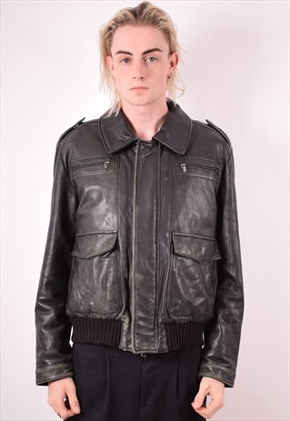 MENS VINTAGE FAUX LEATHER JACKET LARGE BLACK 90S
