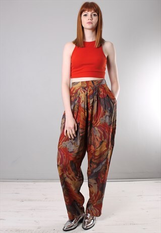 VINTAGE 80S PATTERNED PLEAT FRONT TROUSERS