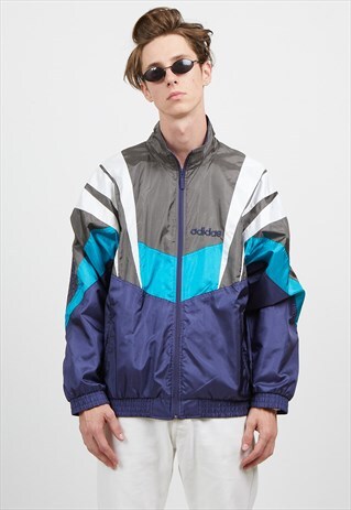 VINTAGE BLUE GREY ADIDAS ZIP TRACK JACKET
