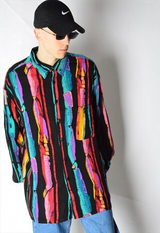 VINTAGE 80S COLOURFUL ABSTRACT LONG SLEEVE SHIRT
