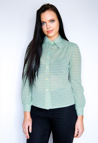 VINTAGE 70'S GREEN AND WHITE STRIPE SHIRT