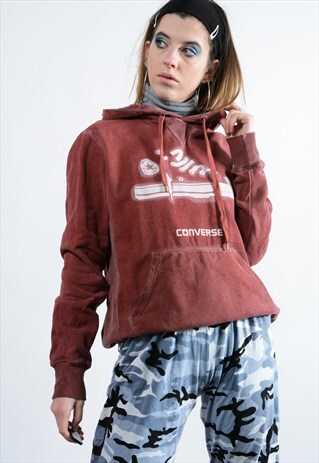 VINTAGE CONVERSE HOODIE WITH LOGO PRINT IN MAROON
