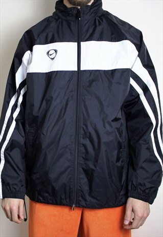 VINTAGE NIKE BLACK JACKET MENS LARGE EMBROIDERED BLACK WHITE
