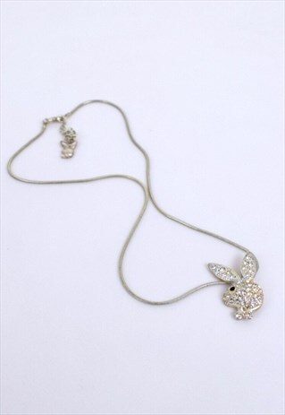 VINTAGE Y2K PLAYBOY BUNNY LOGO DIAMANTE SILVER CHAIN