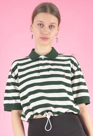 VINTAGE 90S REWORK RALPH LAUREN CROP TOP POLO SHIRT IN GREEN