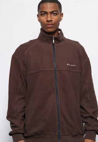 VINTAGE CHAMPION LOGO FLEECE FULL ZIP BROWN