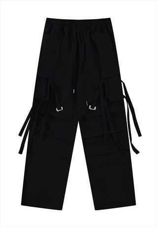 PARACHUTE JOGGERS CARGO POCKET PANTS RAVE TROUSERS IN BLACK