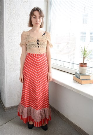 VINTAGE 70'S AUTHENTIC RED COTTON BOHEMIAN SKIRT