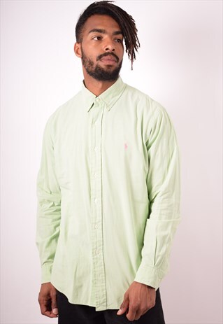POLO RALPH LAUREN MENS VINTAGE SHIRT LARGE GREEN 90S