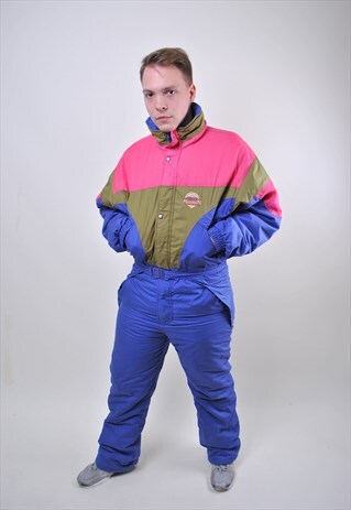 80S MULTICOLOR UNISEX SKI SUIT, VINTAGE PURPLE SNOW SUIT