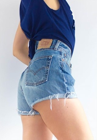 VINTAGE LEVI'S 90'S SOFT DENIM HIGH WAIST BLUE SHORTS