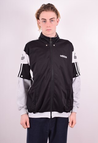 ADIDAS MENS VINTAGE TRACKSUIT TOP JACKET MEDIUM BLACK 90S