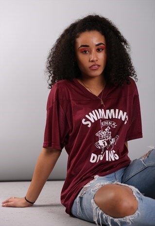 VINTAGE AMERICAN JERSEY MESH TOP MAROON