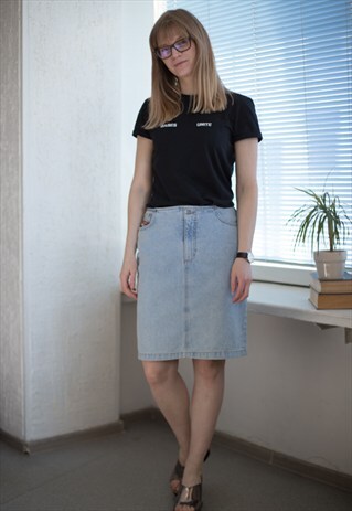 VINTAGE 80'S MINI LIGHT BLUE DENIM SKIRT