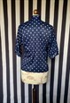VINTAGE 80S BLUE BLOUSE, WHITE POLKA DOTS, PUFF SLEEVES, UK8