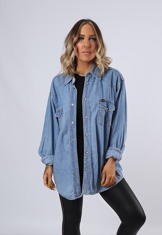 WRANGLER DENIM PLAIN SHIRT OVERSIZED FITTED UK 16 (FBFJ)