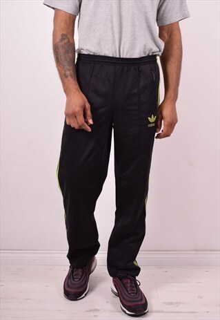 ADIDAS MENS VINTAGE TRACKSUIT TROUSERS W34 L30 BLACK 90S