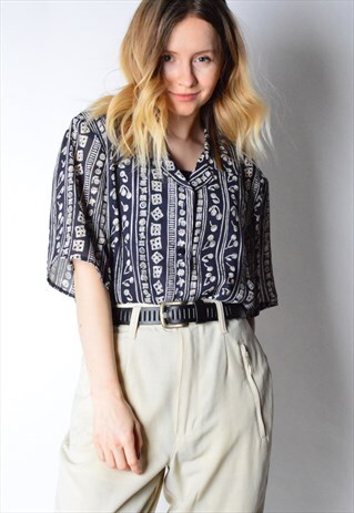 VINTAGE 80S BLACK AND BEIGE CHERRIES SHIRT