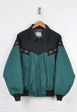 Vintage Cowboy Jacket Blanket Lined Green/Black Large