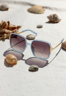 Blue Rounded Square Screw Detail Sunglasses