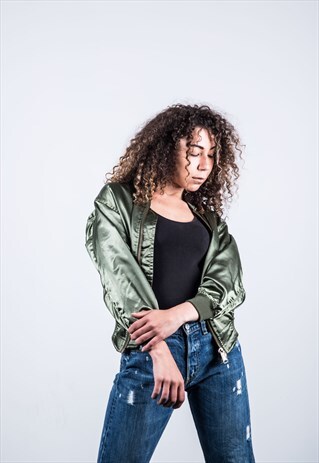 VINTAGE 1980S FESTIVAL GREEN BOMBER JACKET