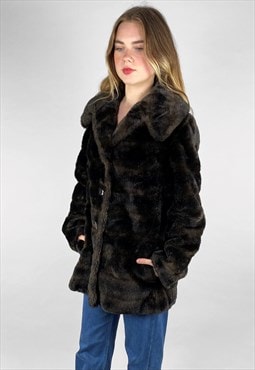70's Vintage Ladies Faux Fur Brown Ladies Coat