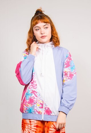 VINTAGE 90'S PASTEL FLORAL PATTERN TRACKSUIT JACKET