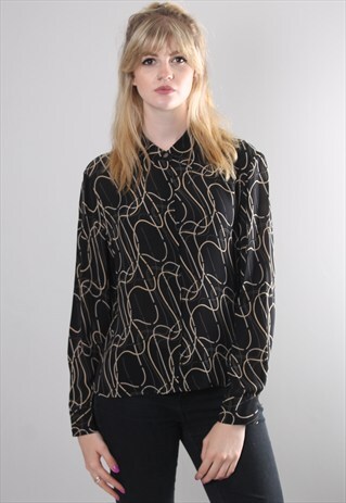 VINTAGE 90S BLACK SHEER PATTERN BLOUSE SHIRT TOP