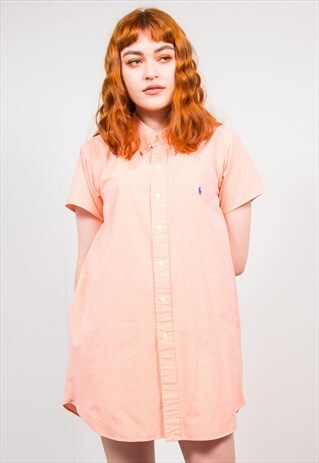 RALPH LAUREN VINTAGE 90'S ORANGE GINGHAM SHIRT DRESS