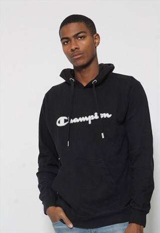 VINTAGE CHAMPION HOODIE SPELL OUT BLACK