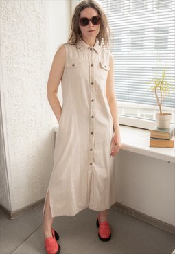 Vintage 80's Beige Linen Maxi Dress
