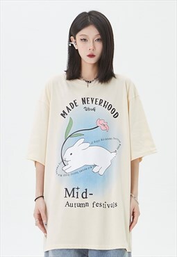 Bunny print t-shirt preppy tee retro rabbit top in cream