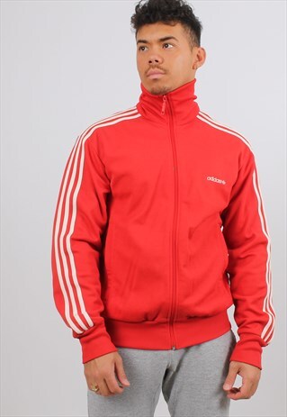 VINTAGE ADIDAS LARGE RED APPLIQUE LOGO TRACK JACKET