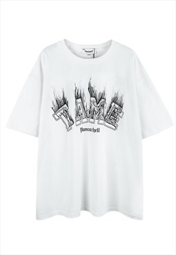 White Graphic Cotton Oversized T shirt Tee Y2k Unisex