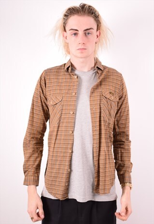 WRANGLER MENS VINTAGE SHIRT SMALL BROWN CHECK 90S