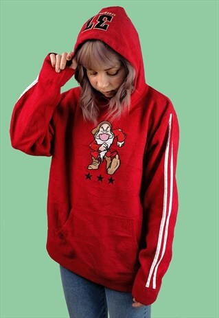 VINTAGE 90'S SNOW WHITE DISNEY GRUMPY HOODIE FLEECE RED