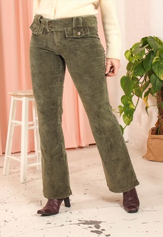 VINTAGE Y2K CORDUROY TROUSERS IN GREEN