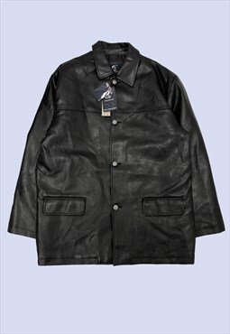 Deadstock Y2K Black Genuine Leather Button Up Casual Jacket