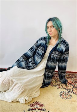 Vintage Grandad Knitted 90s Abstract Cottage Boho Cardigan