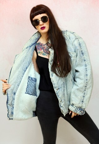 1980S VINTAGE ACID WASH DENIM SHERPA LINING JACKET