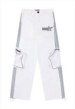 Cargo joggers big pocket utility pants skater trousers white
