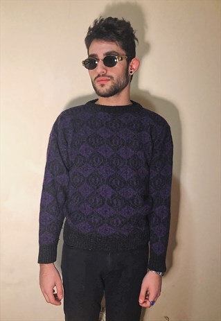 VINTAGE PURPLE/BLACK GEOMETRIC PATTERNED JUMPER