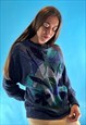 Vintage 1980s Knitted Blue Abstract Pattern Jumper