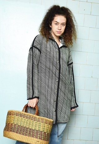 VINTAGE 70S MOD STRIPED COTTON THIN PUFFER PARKA JACKET