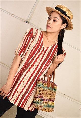 90'S RETRO STRIPED MINIMALIST PARIS CHIC BLOUSE TOP
