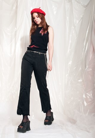 VINTAGE WRANGLER JEANS 90S GRUNGE CROPPED BLACK DENIM PANTS