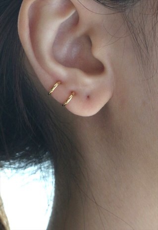 TINY GOLD HOOP EARRINGS, CARTILAGE 9MM - STERLING SILVER
