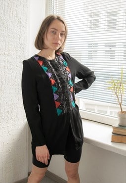 Vintage 80's Black Sequin Front Jacket