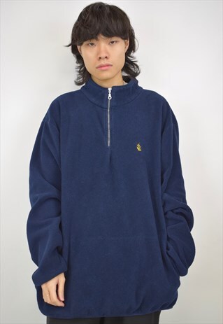 VINTAGE 90S NAUTICA NAVY FLEECE 3/4 ZIP JUMPER